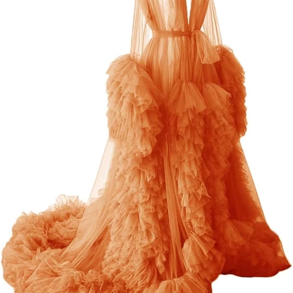 Elegant Orange Ruffled Gown